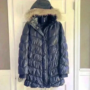 MaxMara weekend Navy Blue Goose Down puffer jacket size M removeable fur hood